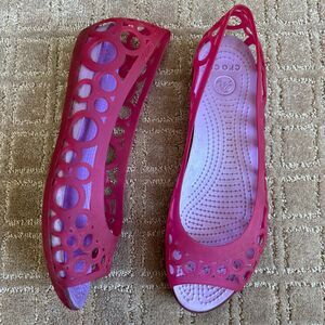 CROCS Adrina Jelly Shoes Women’s Size 9 Pink Slip On Casual Open Toe Ballet Flat